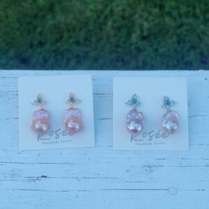 S131 Handmade Freshwater Flameball Pearl Earrings
